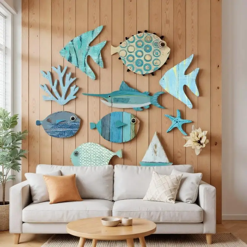 Jet Home Bathroom - 10pcs/set Fish Wall Decor Wooden Fish