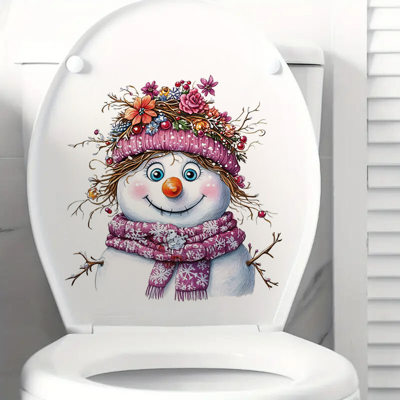 Home Bathroom Floor Tiles - Funny Whimsical Snowman Sticker, Water-proof Home