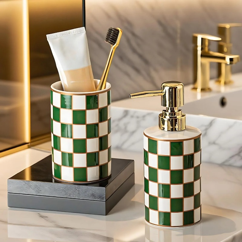 Home Bathroom Soap Dispenser - Luxury Cylindrical Ceramic Lotion Bottle with