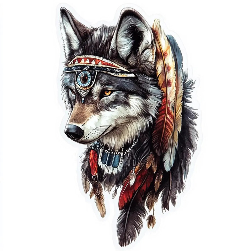 Home Bathroom Floor Tiles - QT36# 1pc Cool Indian Wolf Sticker,