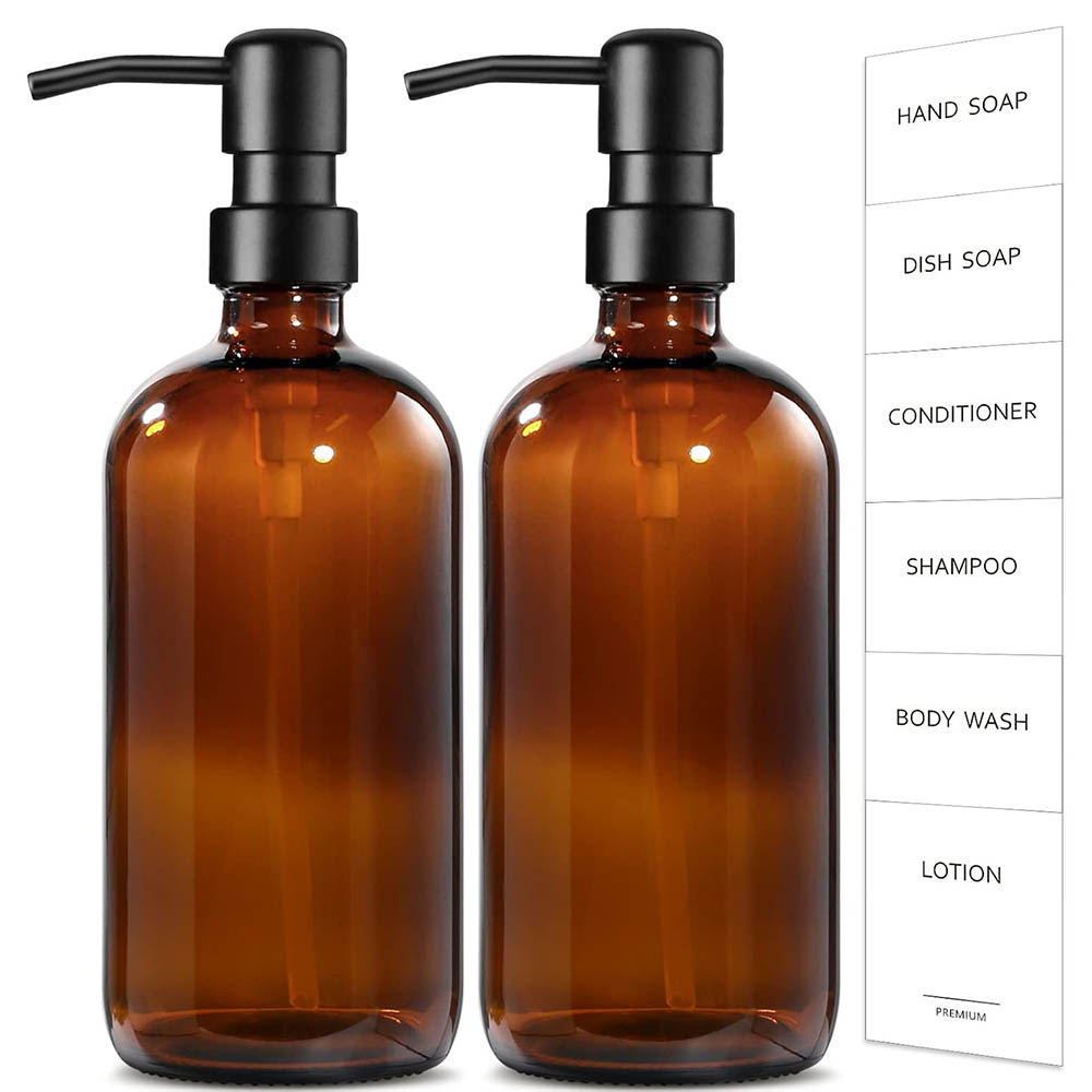 Home Bathroom Soap Dispenser - Amber Glass Soap Dispenser, 2 Pack