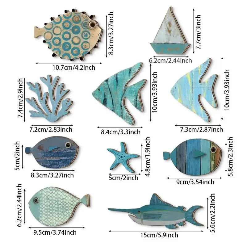 10pcs/set Fish Wall Decor Wood - Jet Home Bathroom 评论和价格