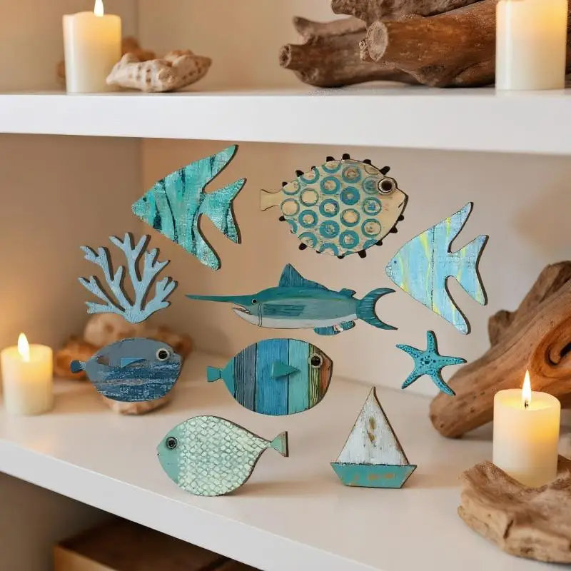 10pcs/set Fish Wall Decor Wood - Jet Home Bathroom 评论和价格