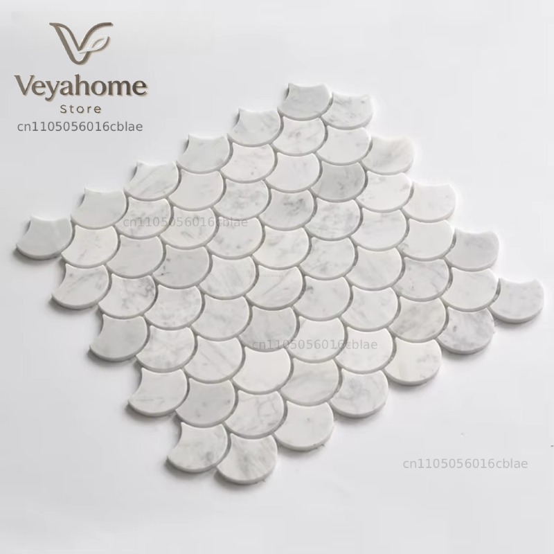 Fish Scale Scalloped Marble Mo - Home Bathroom Floor Tiles 评论和价格