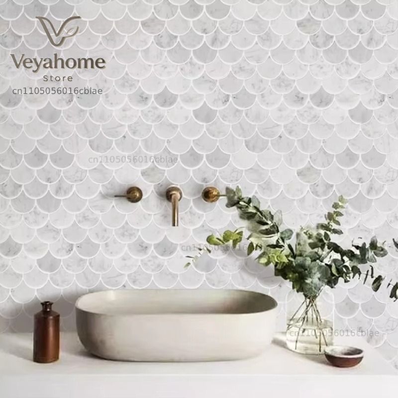 Fish Scale Scalloped Marble Mo - Home Bathroom Floor Tiles 评论和价格