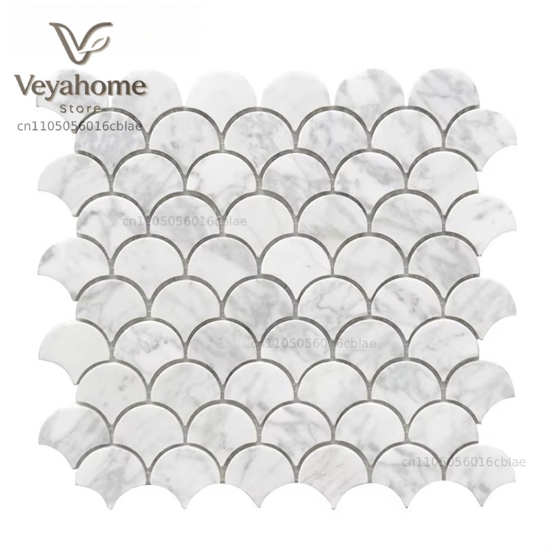 Fish Scale Scalloped Marble Mo - Home Bathroom Floor Tiles 评论和价格