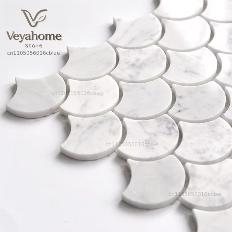 Fish Scale Scalloped Marble Mo - Home Bathroom Floor Tiles 评论和价格