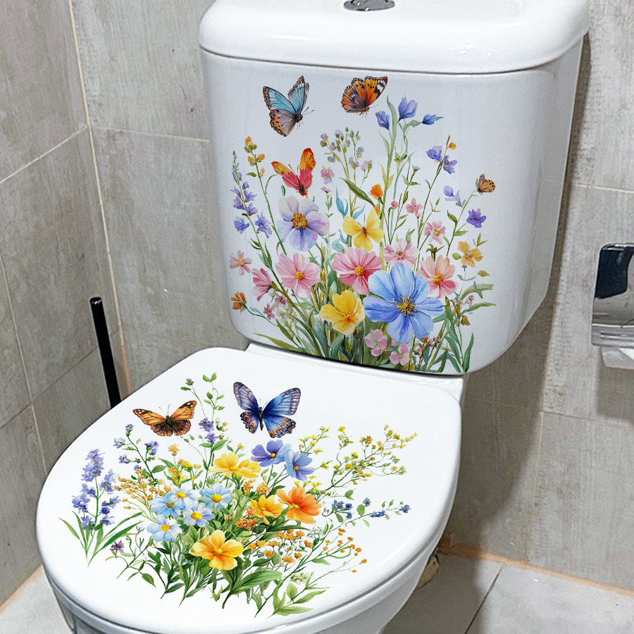 2PCS Fresh Flower & Butterfly  - Home Bathroom Floor Tiles 评论和价格