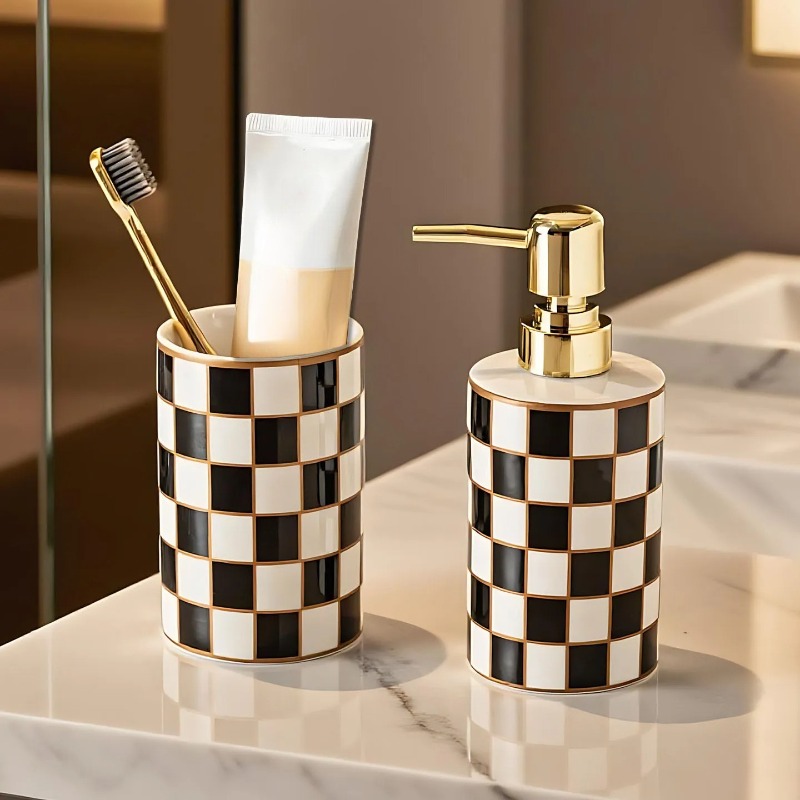 Luxury Cylindrical Ceramic Lot - Home Bathroom Soap Dispenser 评论和价格