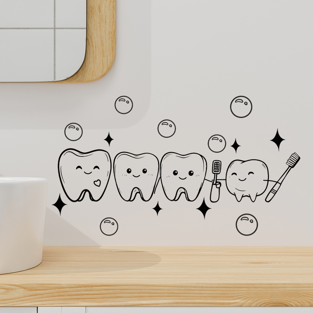 Cartoon Tooth Design Wall Stic - Jet Home Bathroom 评论和价格
