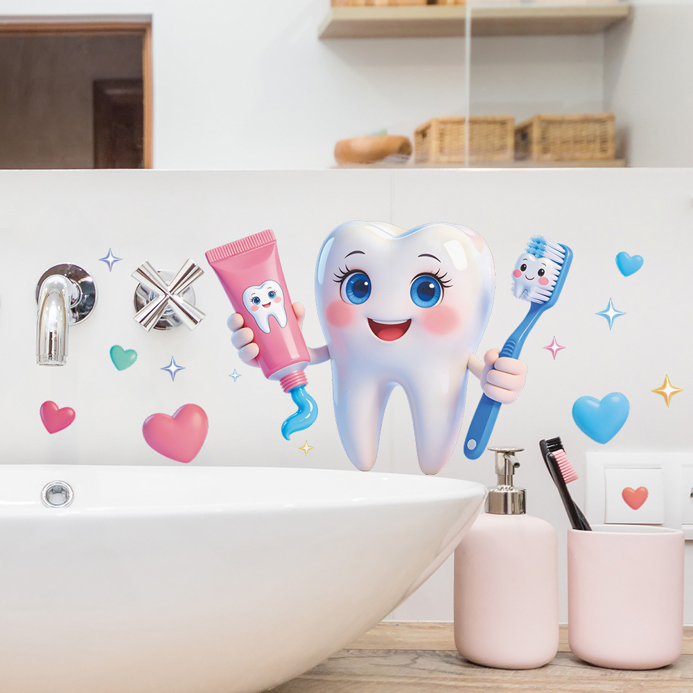 Cartoon Tooth Design Wall Stic - Jet Home Bathroom 评论和价格