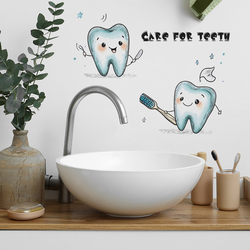 Cartoon Tooth Design Wall Stic - Jet Home Bathroom 评论和价格