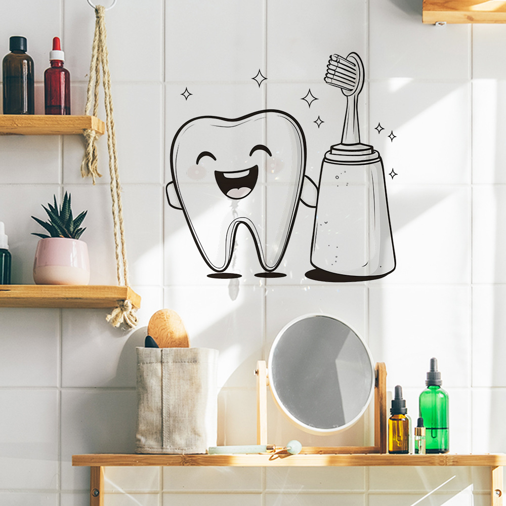 Cartoon Tooth Design Wall Stic - Jet Home Bathroom 评论和价格