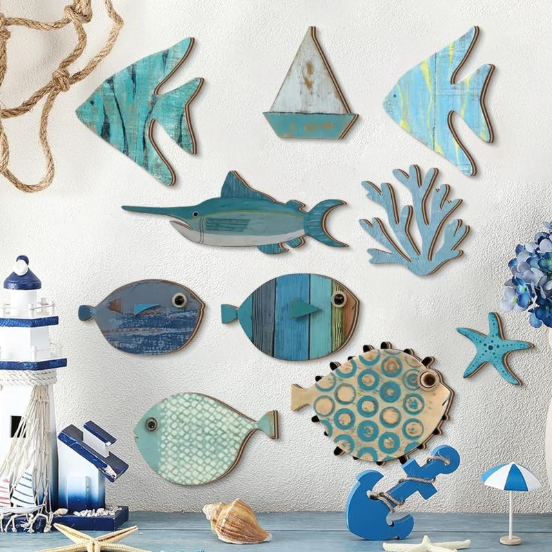10pcs/set Fish Wall Decor Wood - Jet Home Bathroom 评论和价格