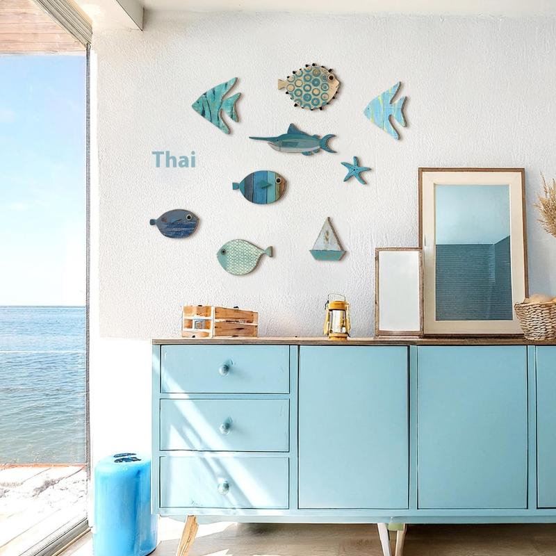 10pcs/set Fish Wall Decor Wood - Jet Home Bathroom 评论和价格