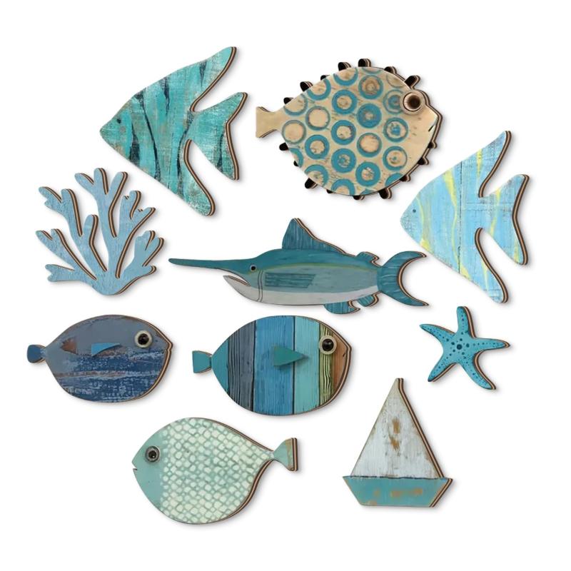 10pcs/set Fish Wall Decor Wood - Jet Home Bathroom 评论和价格