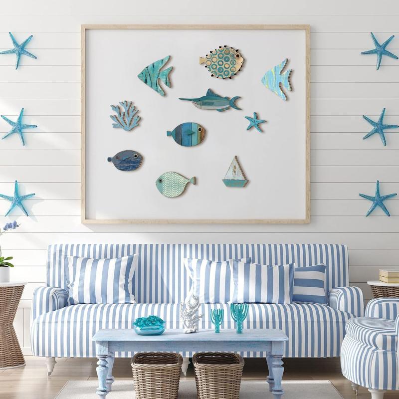 10pcs/set Fish Wall Decor Wood - Jet Home Bathroom 评论和价格