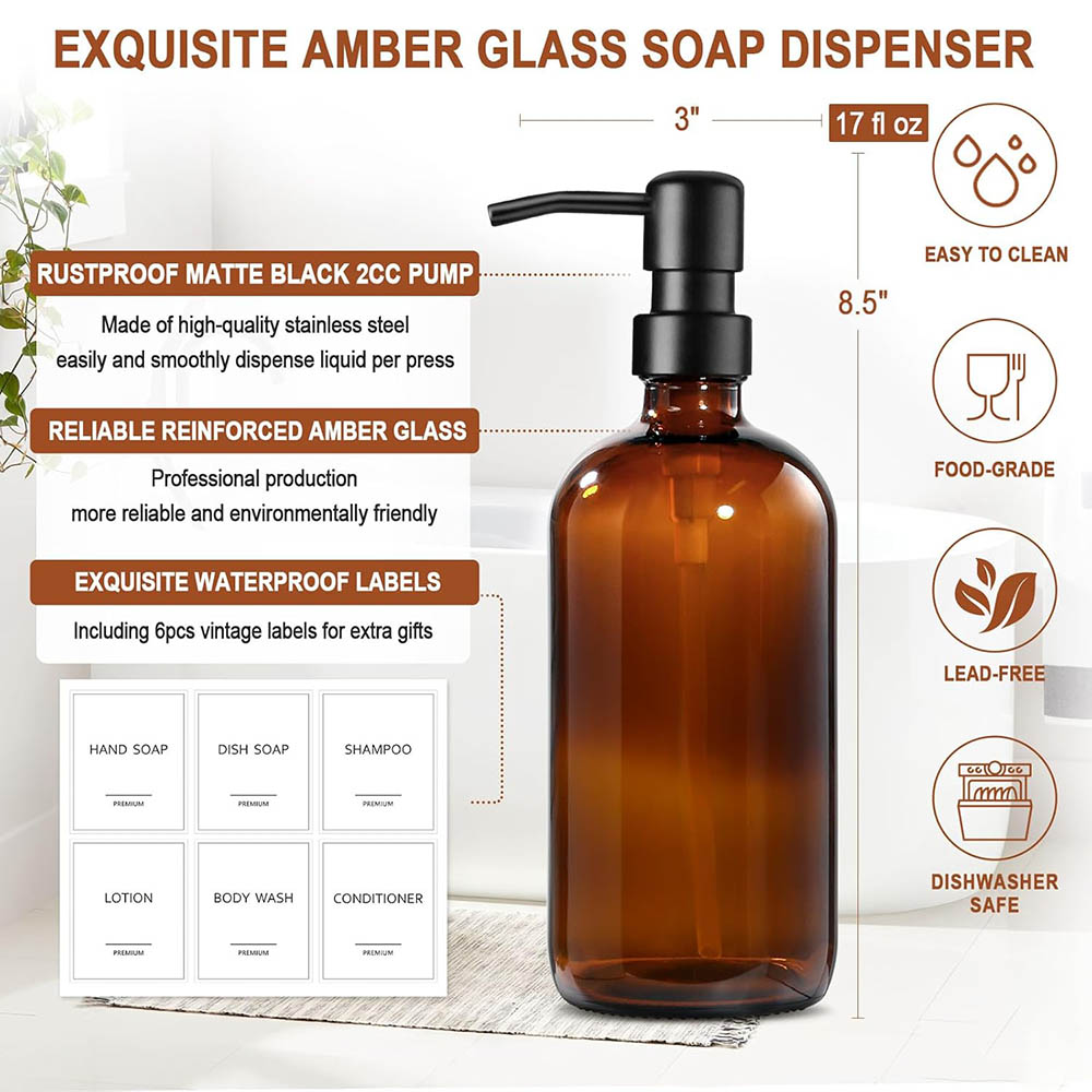 Amber Glass Soap Dispenser, 2  - Home Bathroom Soap Dispenser 评论和价格
